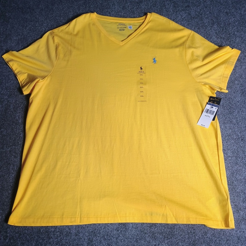 Polo Ralph Lauren Men's XXL V-Neck T-Shirt Oasis Yellow Blue Pony NWT